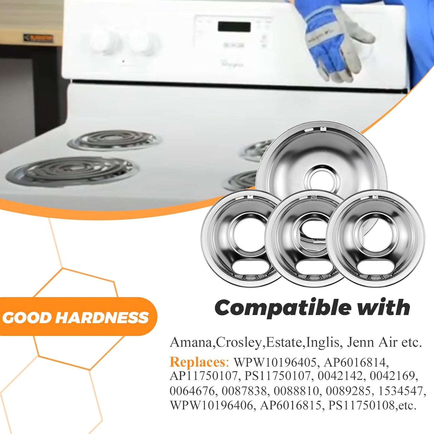 Chrome Drip Pans - Compatible for Whirlpool Electric Range Burner 8-Inch Electric Stove Drip Pans