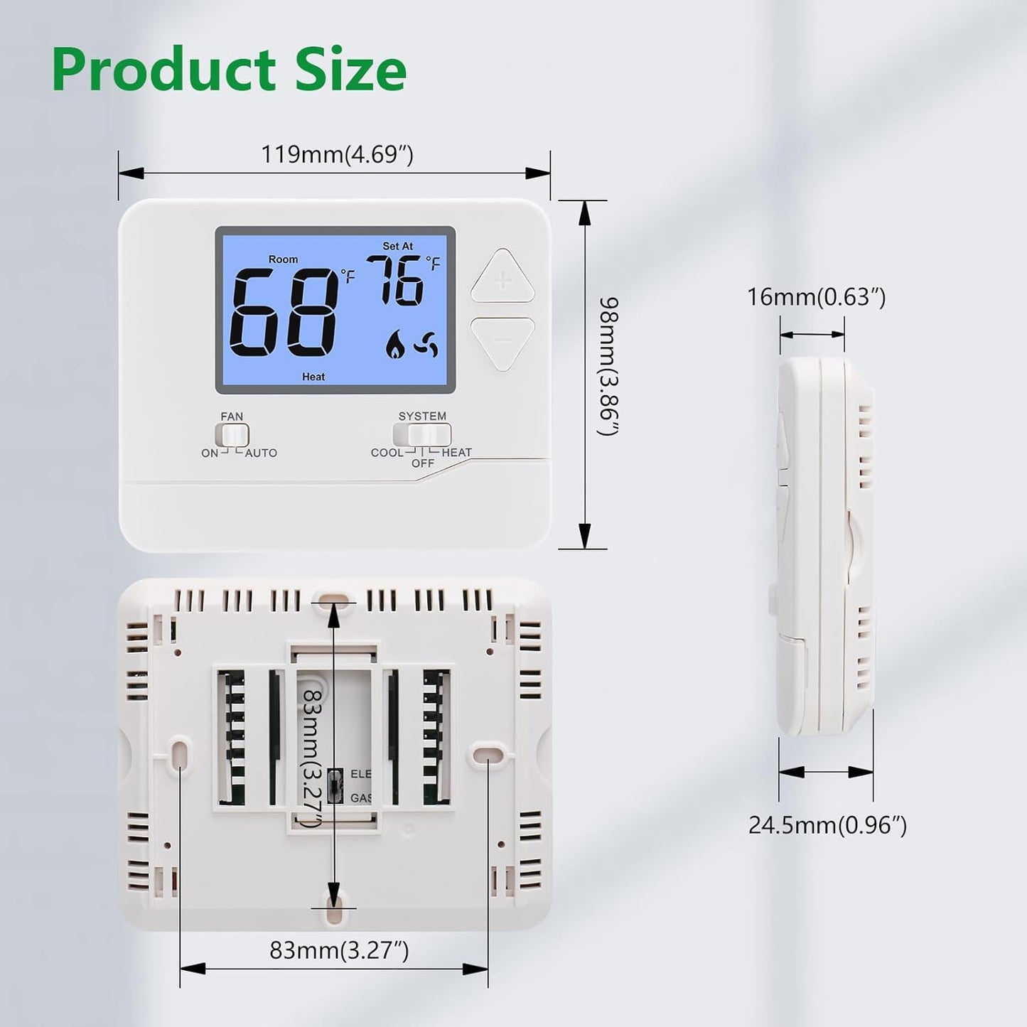 Non-Programmable Digital Thermostat for Home, up to 1 Heat/1 Cool with Large LCD Display, Compatible with Single Stage Electrical and Gas/Oil System, White