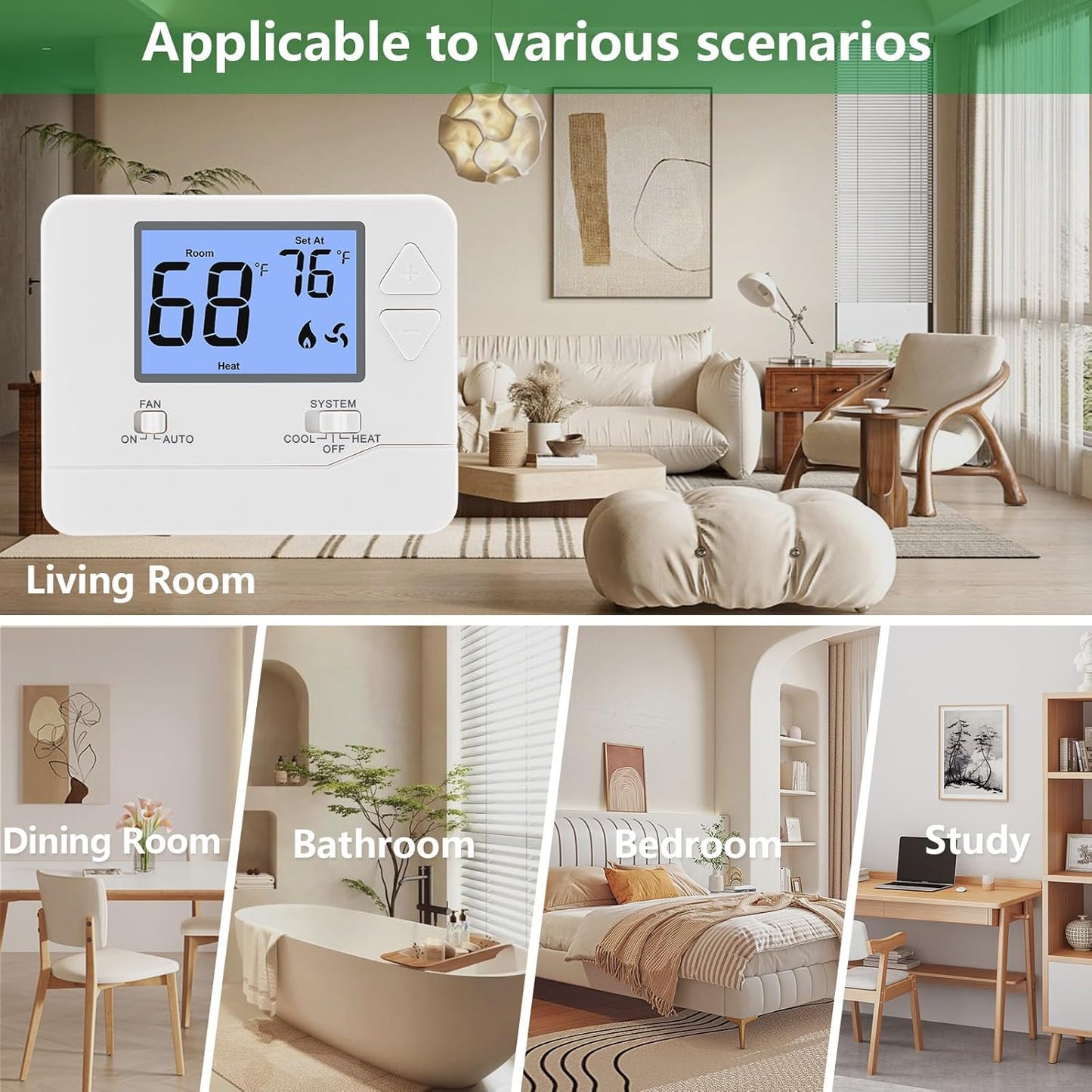 Non-Programmable Digital Thermostat for Home, up to 1 Heat/1 Cool with Large LCD Display, Compatible with Single Stage Electrical and Gas/Oil System, White
