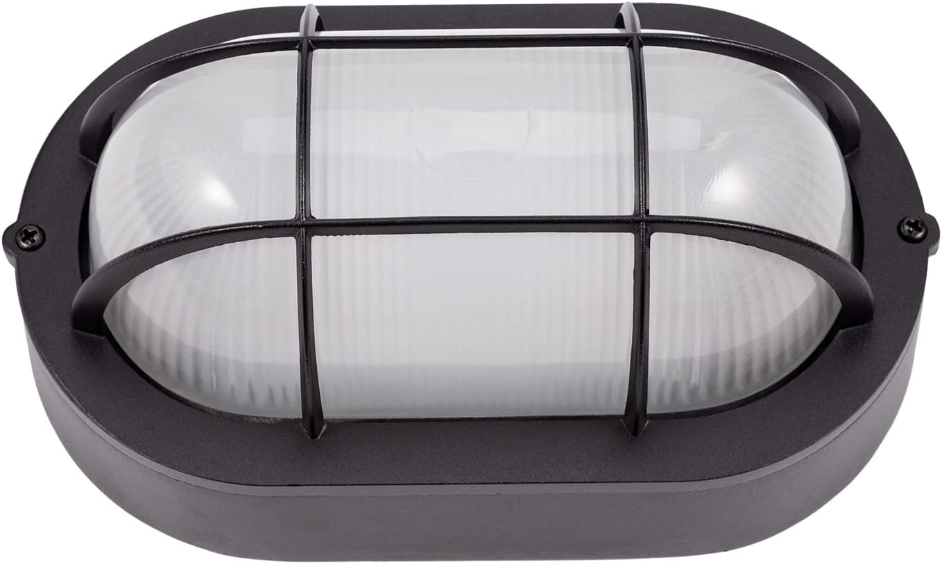 LED Bulkhead Light, Flush Mount for Wall or Ceiling, 6W, 600 Lumen, Dimmable 5000K Daylight White, Water-Proof for Outdoor, Black Finish 1-Pack