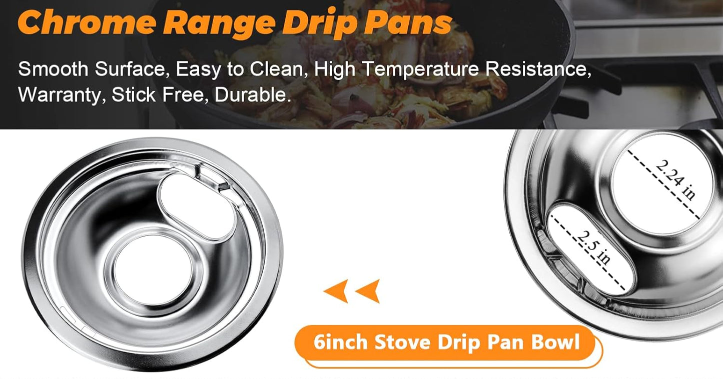 Chrome Drip Pans - Compatible for Whirlpool Electric Range Burner 6-Inch Electric Stove Drip Pans