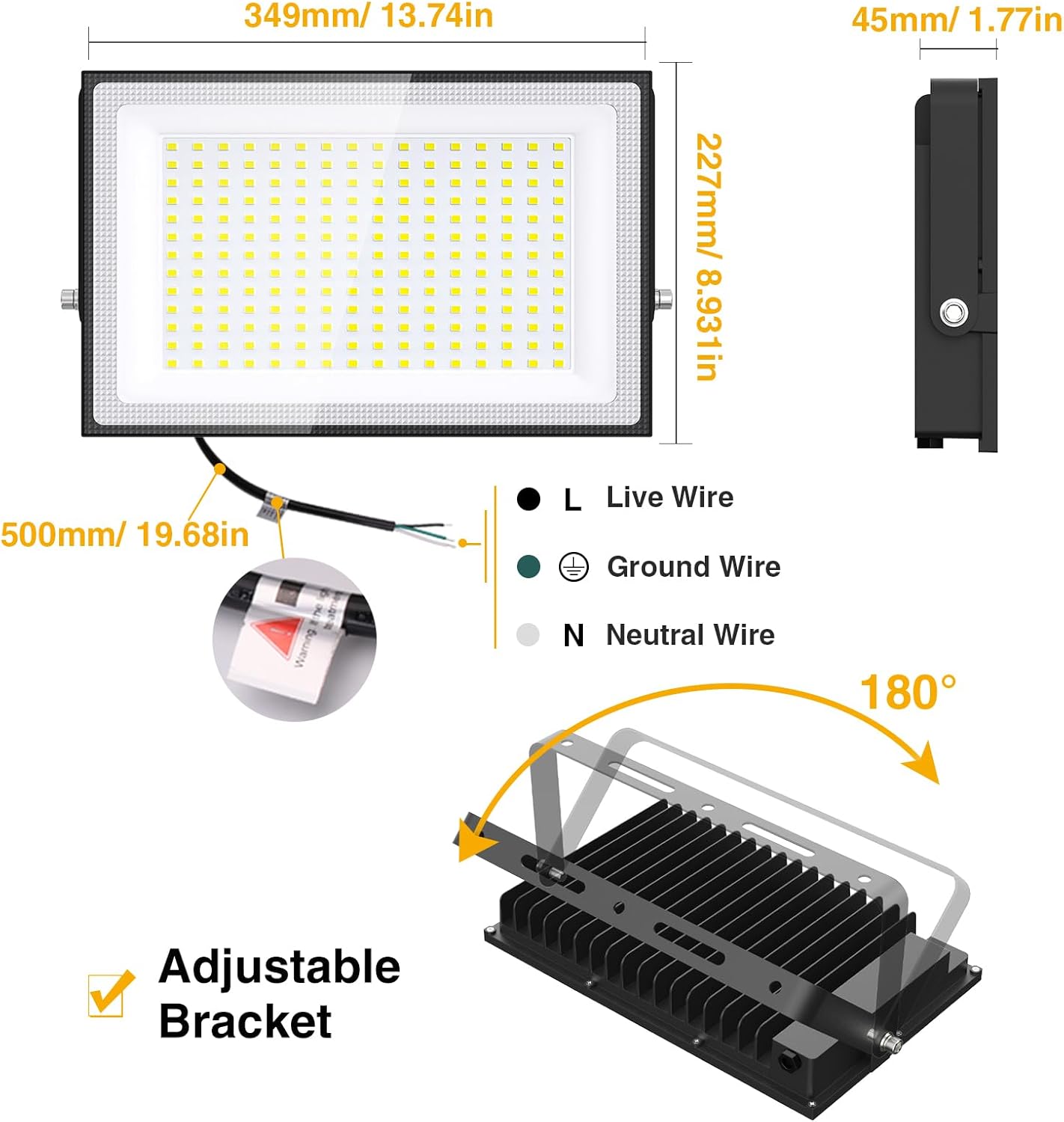200W LED Flood Lights Outdoor, 18000LM Bright Security Light, IP66 Waterproof Outdoor LED Lights, 6500K Daylight White Floodlight for Garage, Yard, Garden, Stadium, Playground, Arena