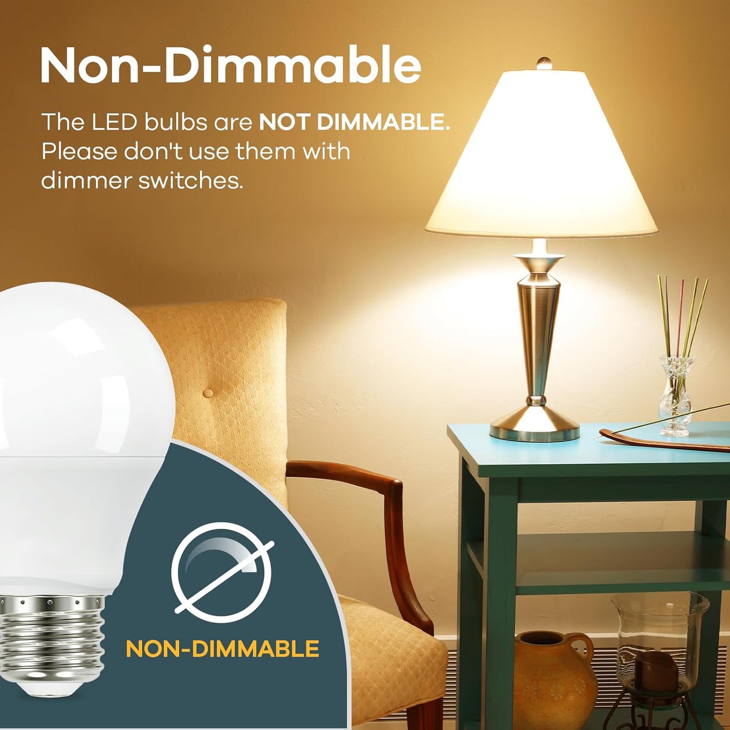 A19 LED Light Bulb, 60W Equivalent, 9W 2700K Soft White Light Bulbs, 800 Lumens Non-Dimmable LED Bulbs, E26 Standard Base, Energy Efficient UL Listed for Bedroom Home Office