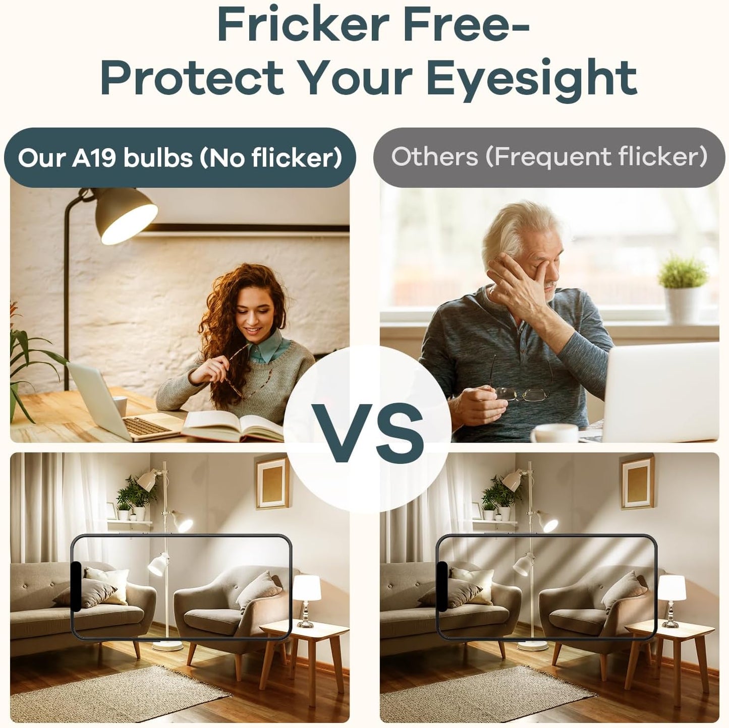A19 LED Light Bulb, 60W Equivalent, 9W 2700K Soft White Light Bulbs, 800 Lumens Non-Dimmable LED Bulbs, E26 Standard Base, Energy Efficient UL Listed for Bedroom Home Office